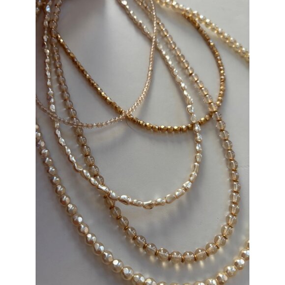Layered Faux Pearl & Gold Beaded Necklace With Adjustable Clasp - Picture 4 of 10